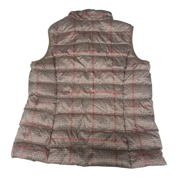 Eddie Bauer Women's 650 Puffer Vest Plaid L Goose Down Full Zip Brown Red Prep - Picture 5 of 5